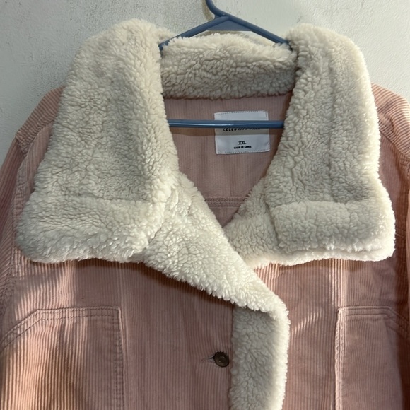 NEW Celebrity Pink Size XXL Pink Corduroy Sherpa Lined Moto Jacket Women - Picture 2 of 7